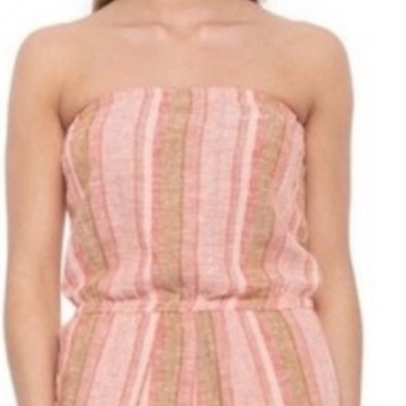 Anthropologie DREW linen Emerson striped strapless pull on split leg jumpsuit - Picture 9 of 12